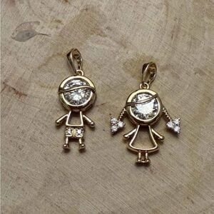 Gold plated  Boy and Girl Pendant Set